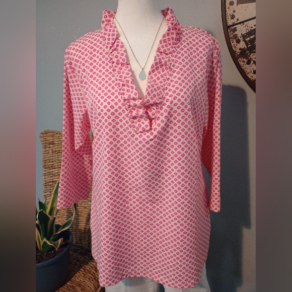 Michelle McDowell Pink & White Blouse Size Medium - Picture 2 of 11